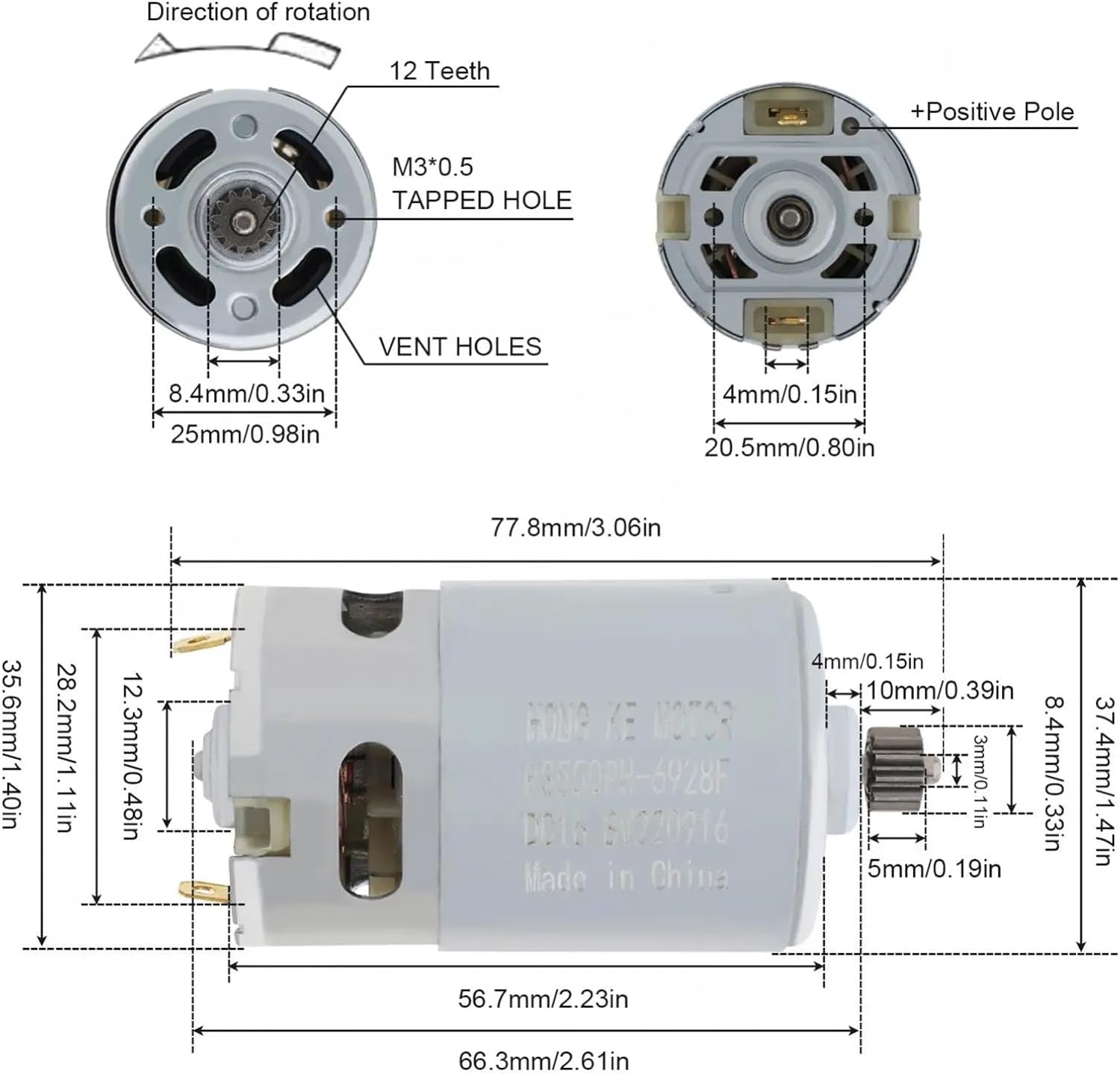 RS550 DC Motor 12 Teeth 16.8V 19500 RPM Electric Micro Motor with Two-Speed and High Torque Gear Box for Electric Screwdriver