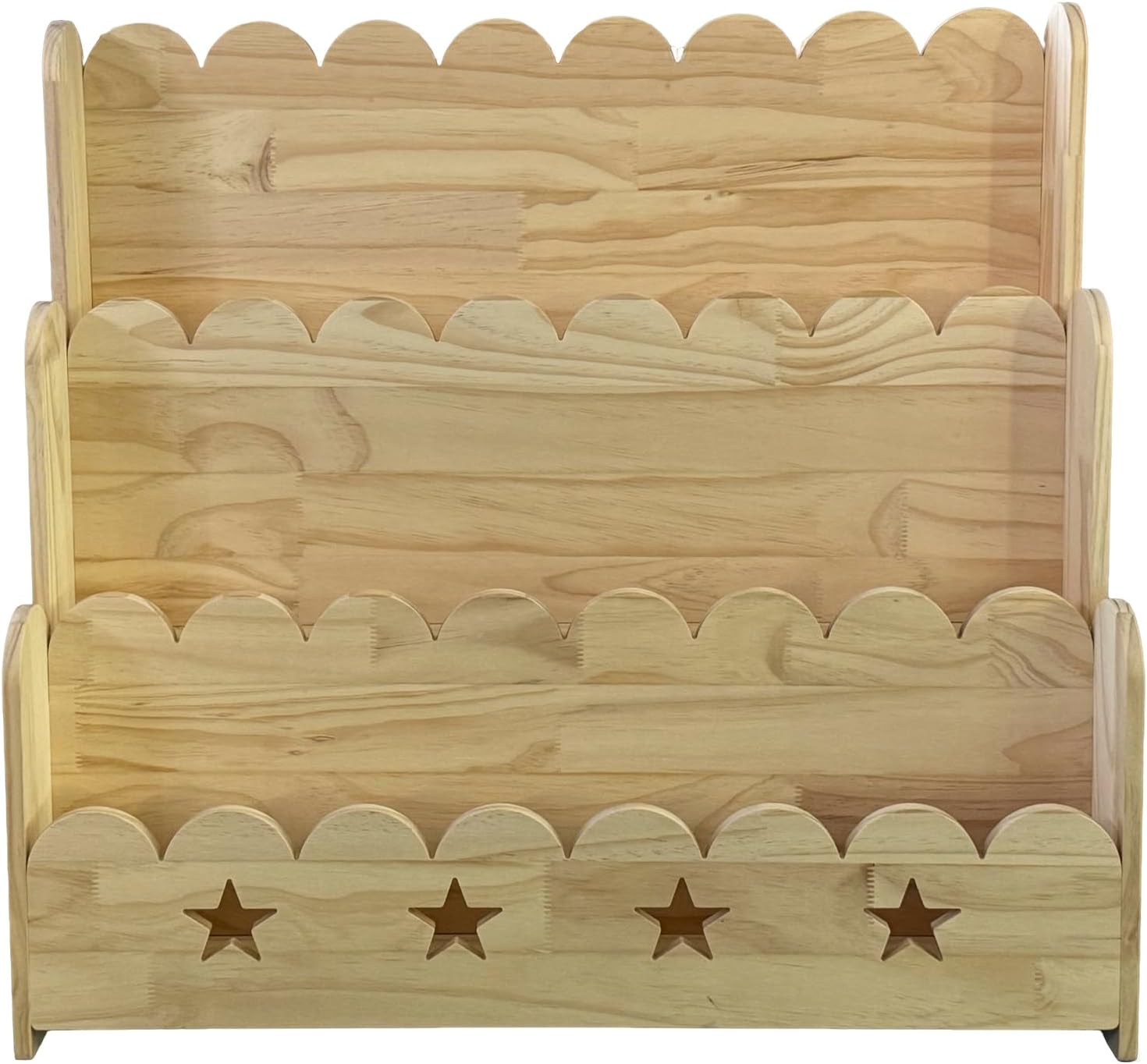 EXPERLAM Scalloped Bookshelf for Kids, 3-Tier Front Facing Book Display Shelf, Solid Wood Montessori Bookcase Organizer for Bedroom, Nursery, Playroom & Classroom
