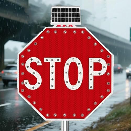 Solar-Powered Flashing LED Traffic Signs - 24