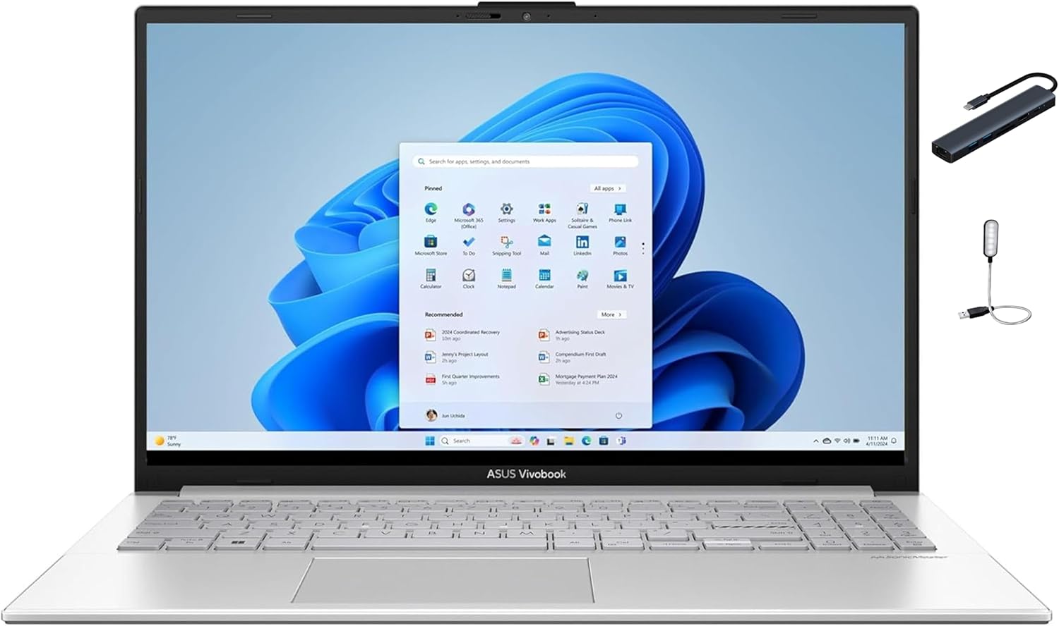 ASUS Vivobook 15.6 inch FHD Laptop, AMD Ryzen 5 7520U Processor, AMD Radeon Graphics, 16GB RAM DDR5, 1TB SSD, Windows 11 Home, Cool Silver with HEX Accessories