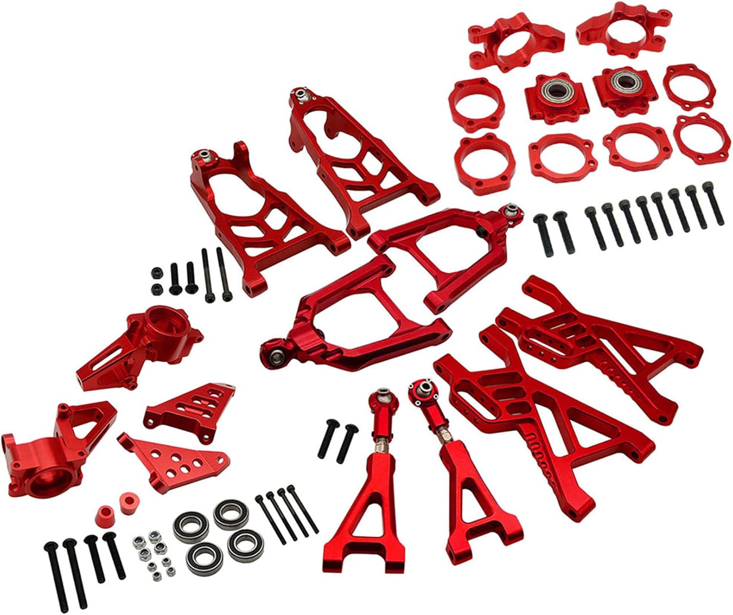 RC Car Front Rear Wheel Hub Carrier and Suspension Arm Kit,CNC Metal Parts for 1/5 HPI ROFUN ROVAN KM Baja 5B 5T 5SC (Red)