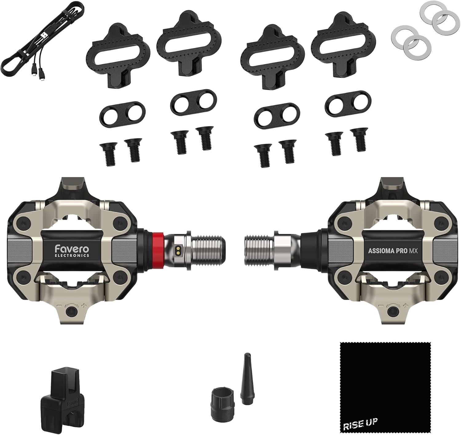 Favero Assioma PRO MX-1, Single-Sensing Side Pedal Based Cycling MTB Power Meter with Extra Cleats, MTB-Compatible SPD Cleats, Bluetooth and ANT+ Connectivity for Cycling GPS Computers & Smartphones