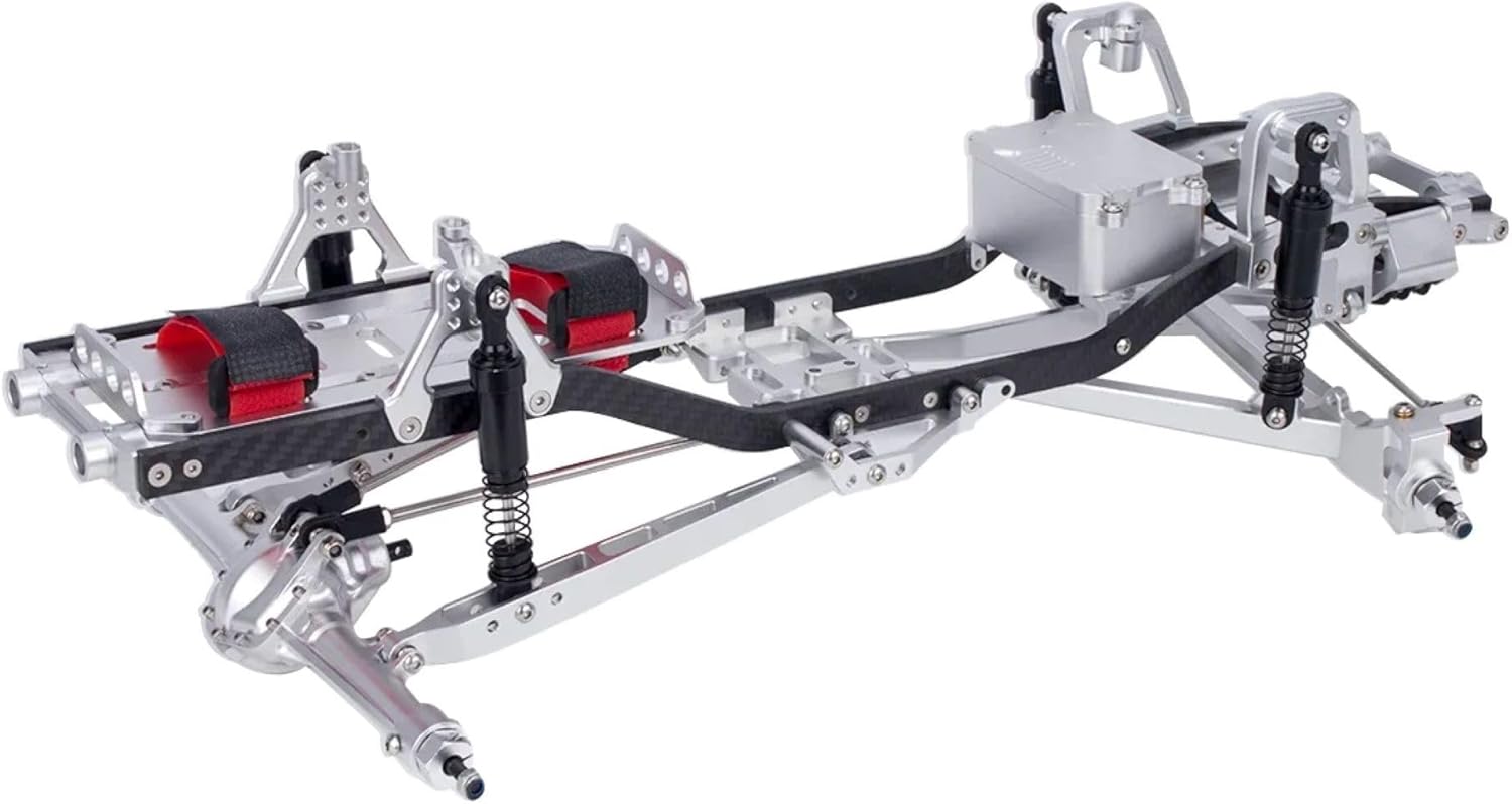 1/10 Scale CNC Metal Chassis Kit for RC Track Vehicle SCX10 II III Pro Capra TRX4 Twin I-Beam 2WD Pre-Runner Upgrade DIY Parts (Silver)