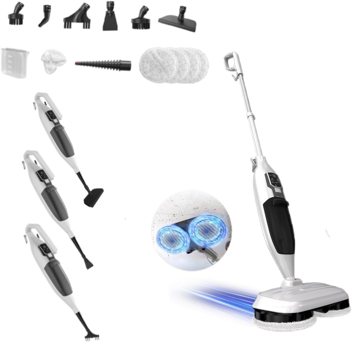 Torder Steam Mop with 13 Accessories,Steam Cleaner for Home,Floor Scrubber spin mop for Hard Floors Deep Cleaning, 4 Washable Mop Pads for Home Use, 550ml Capacity,30 Second Heat-Up