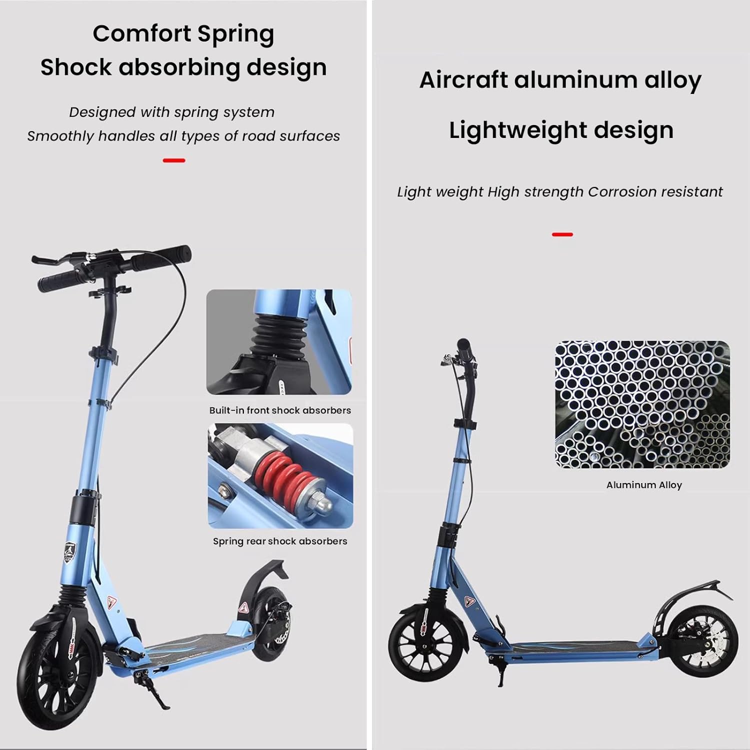 Scooters for Adults,Folding Kick Scooter for Ages 12 Years And Up,Two Wheeled(200Mm),Adjustable Handlebar, Dual Brakes System, Lightweight Sports Commuter Scooter, for Riders Up To 220 Lbs,Blu