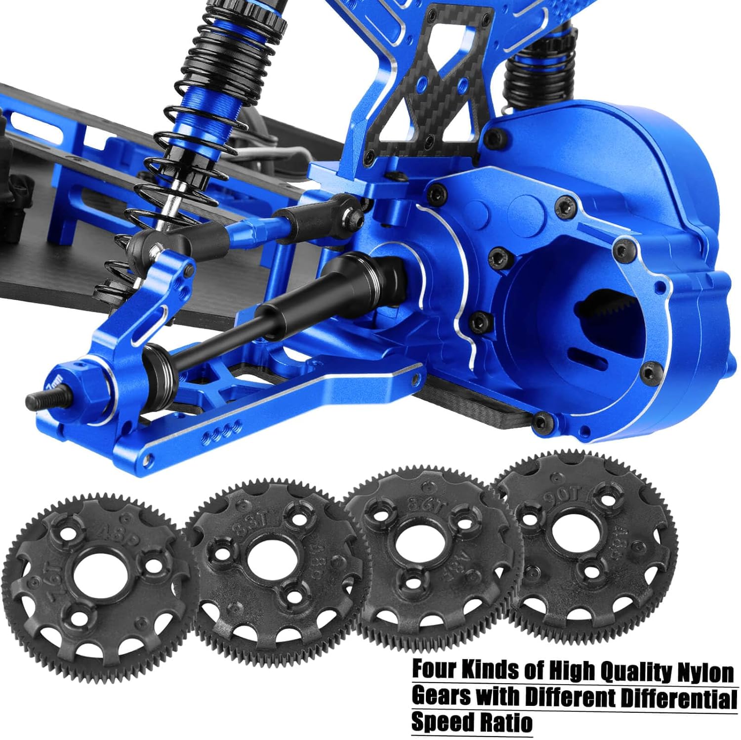 Upgrades Parts for 1/10 Slash 2WD LCG,Carbon Skid Plate&Aluminum RC Shocks&Drive Shaft CVD&A Arms&Steering Block&272R Gearbox&Adjustable Links&Shock Tower&Front Bulkhead,Navy Blue