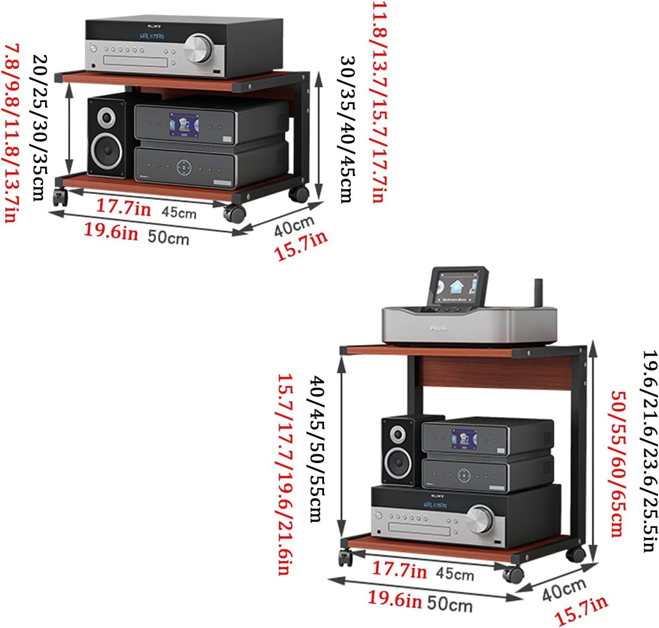2-Tier AV Audio Rack & Media Stand with Wheels - Modern Small TV Shelf