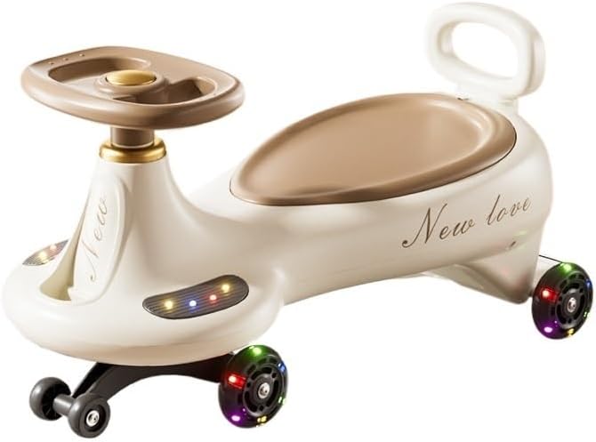 Wiggle Scooter Kids Ride On Wiggle Car with Lights & Music Anti-Rollover Swing car for Boys Girls Ages 1-8 Indoor Outdoor Toy(Brown,with Lights and Music)