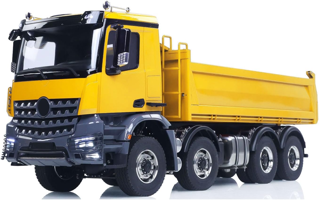 1/14 8X8 Hydraulic RC Metal Dump Truck 3-Speed Transmission Differential Lock Axles Remote Control Tipper Dumper Car Hobby Grade Model(Yellow)