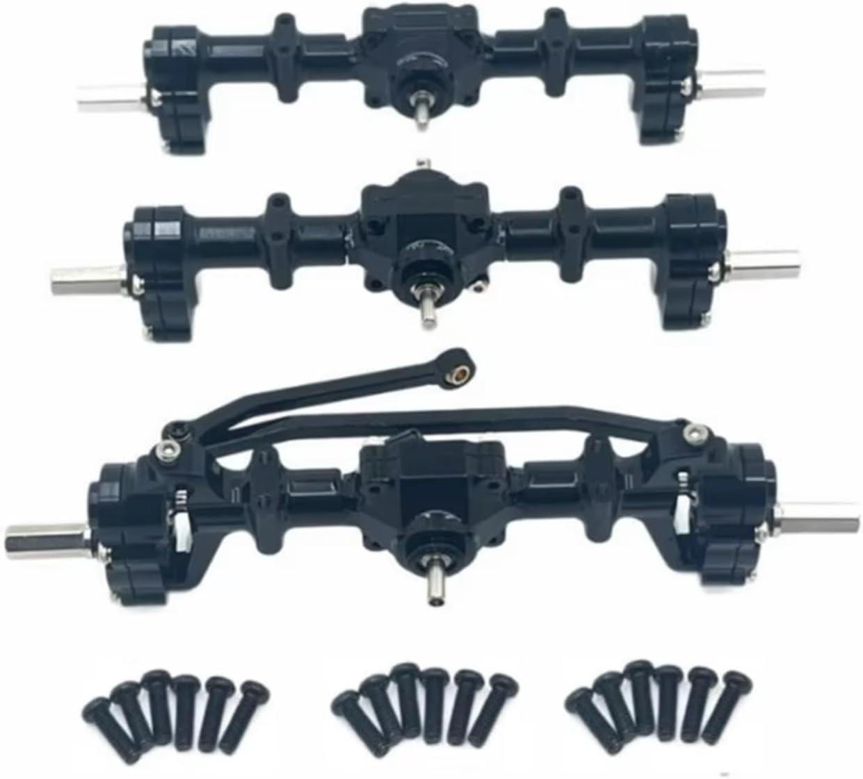 for WPL 1/16 B16 B36 Metal Front Middle and Rear Door Axles Six Wheel Drive RC Car Upgrade Parts Replacement Accessories RC Car Parts(Black)