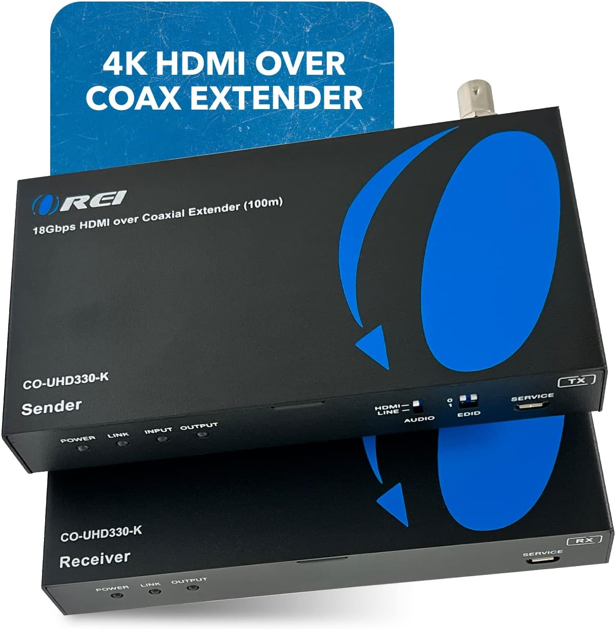 OREI 4K HDMI Over Coax Extender Upto 330 Feet - UltrHD HDMI 2.0 Over Coaxial Cable 75Ohm RG-6 Copper Dual Bidirectional IR Control