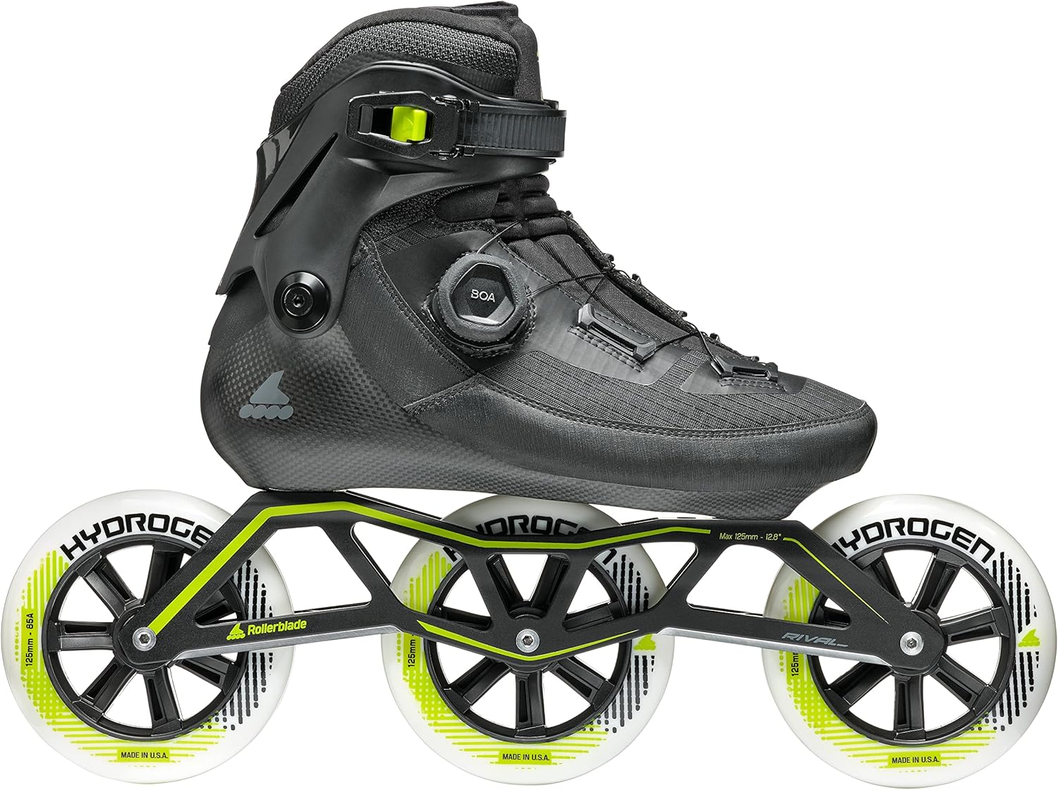 Rollerblade Revv BOA 125 Unisex Adult Inline Skate, Black, Speed Performance Inline Skates