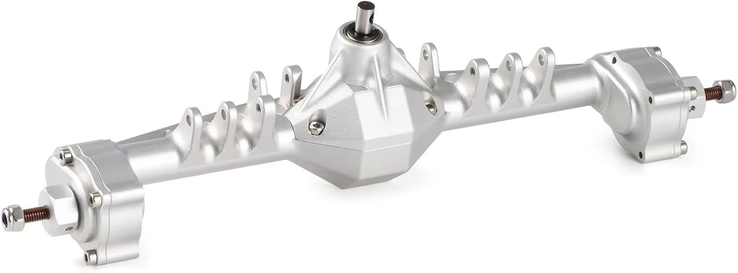 RC Car Front Rear Axle Compatible with Axial for Capra for SCX10 III RC Car Cheater Rigs Aluminum Offset Portal Axle with Servo Mount Upgrade Parts(Silver,Front and Rear)