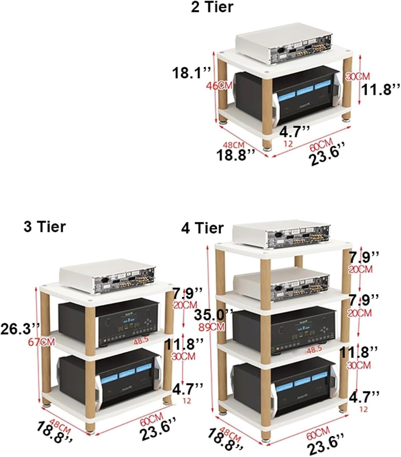 PZEOB Audio Rack Stereo Cabinet Rack Audio Tower Wooden Audio-Video Media Stand 2/3/4 Tier Video Game Console Storage Shelf Modern(Natural