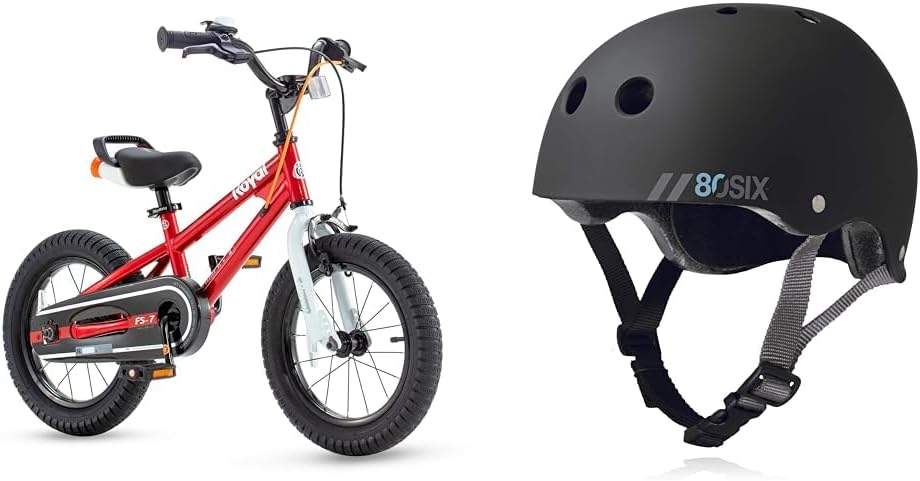 Royalbaby Freestyle 7 Kids Bike and 80Six Dual Certified Kids Helmet Bundle for Ages 4-7 and 8+