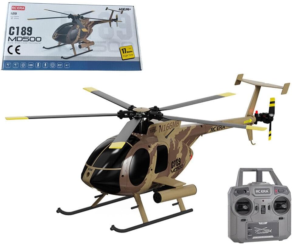 MD500 C189 RC Little Bird Aircraft Model, 1/28 4CH Single-Rotor RC Helicopter Built 6G Mode with 6-axis Gyro, 2.4GHz Helicopter Toys for Beginner Boys Girls