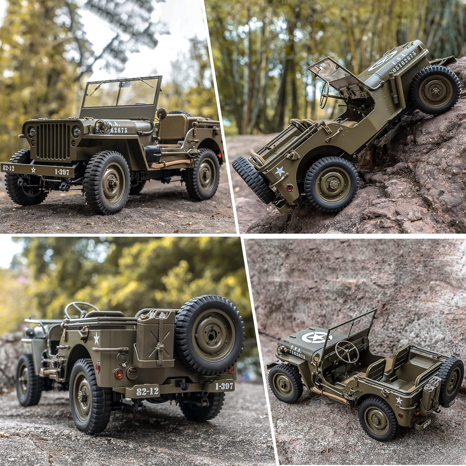 WOWRC RocHobby 1/12 1941 MB Scaler RC Jeep, 4x4 Hobby Grade RTR RC Car Mini RC Rock Crawler Military, 2.4Ghz RC Truck with LED Lights, Battery and USB Charger for Adults