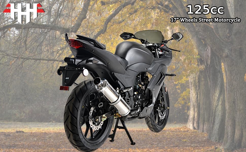 HHH 125cc Motorcycle with Manual Transmission Gas Street Bike by Boom BD125-11 for Adult Youth 125cc Scooter LED Lights and 17 inches Wheels (Red)