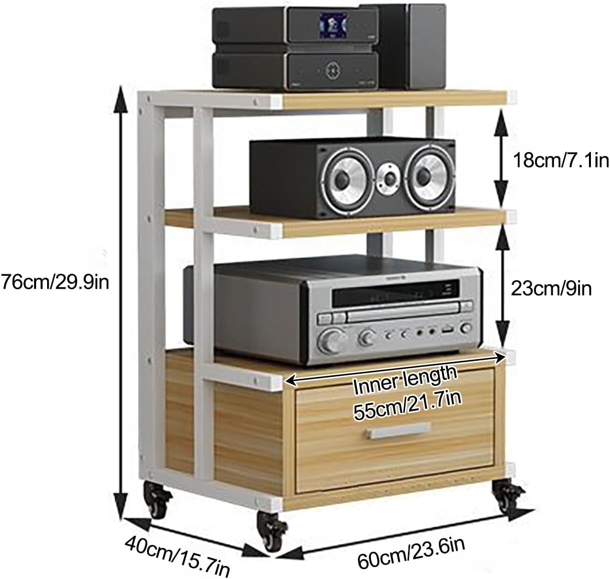 ZIHESY Media Storage Cabinet AV Media Stand 3-Tier Audio Component Rack