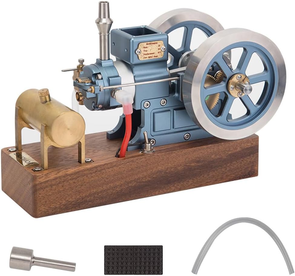 Metal Engine Internal Combustion Engine Model That Works, 6CC Mini Fixed-Type Four-Stroke Adjustable Speed Gas Engine Model, Realistic Engine for Hobbyists and Collectors (RTR Version/Blue)