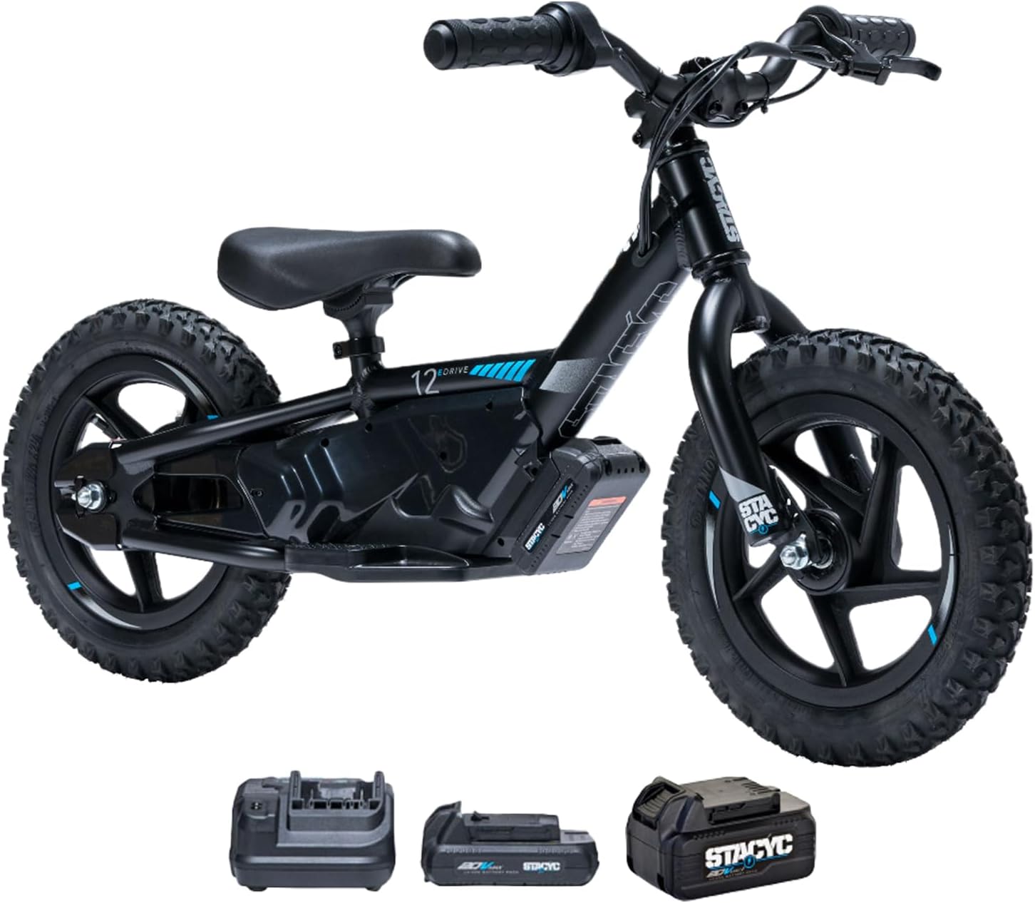 STACYC 12eDRIVE Electric Balance Bike for Kids Ages 3-5 Years Old Bundle 5AH 20VMAX E Bike Battery for 12eDrive and 16eDrive Bikes