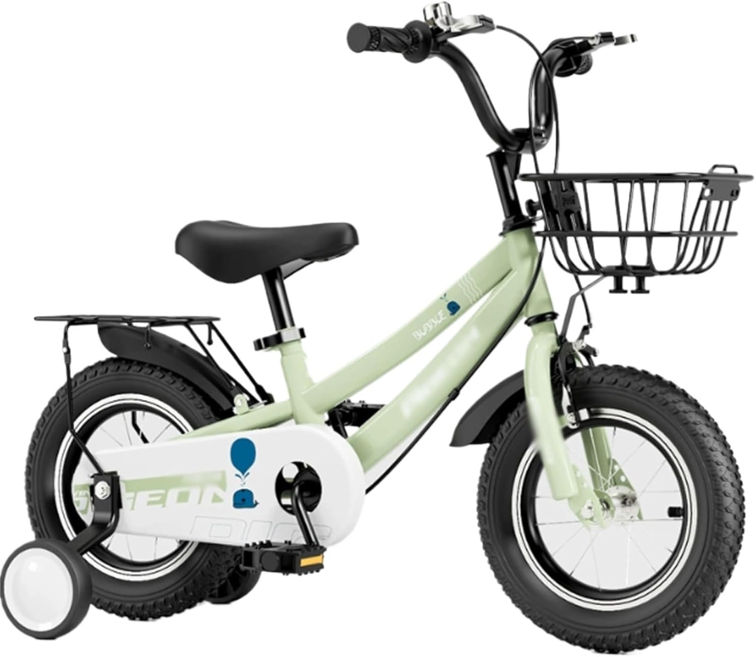 Wiggle cart Bike with Basket for 2-12 Years Bicycle with Training Wheels Pedal Bicycle(Green1,18inch)