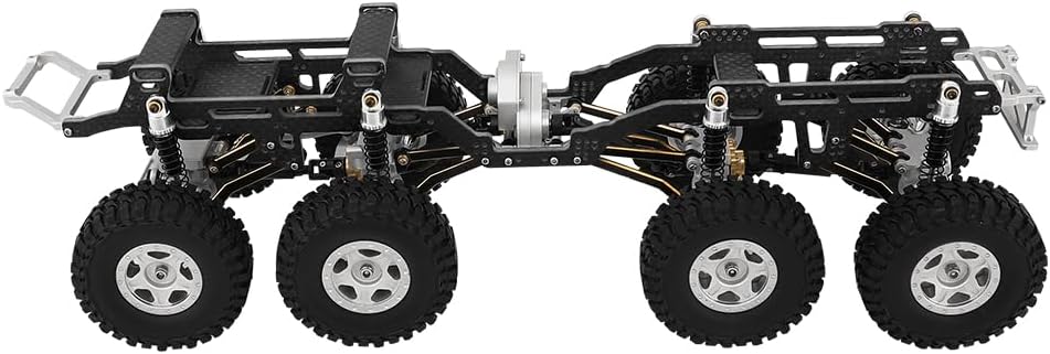 Upgraded 6x6 8×8 Carbon Fiber Chassis Car Frame with Metal Axles Wheel Rims Low Center Gravity Chassis Refit Kit for RC Axial SCX24 (8x8 Silver)