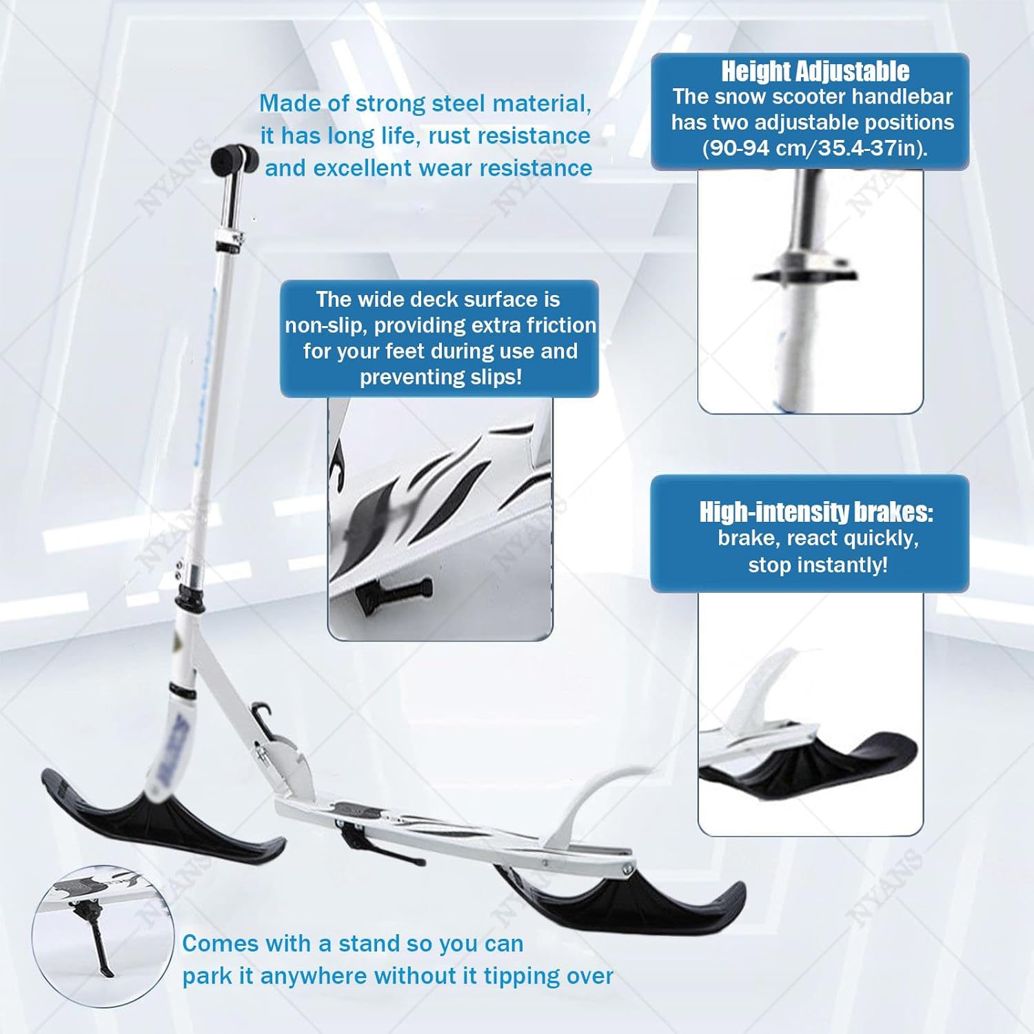 NYANS 2-in-1 Foldable Kick Scooter, with Two Wheels, Adjustable Handlebar, Smooth Ride, Kids Snow Scooter for 3-15 Years Old Boys and Girls Ideal Outdoor Sports