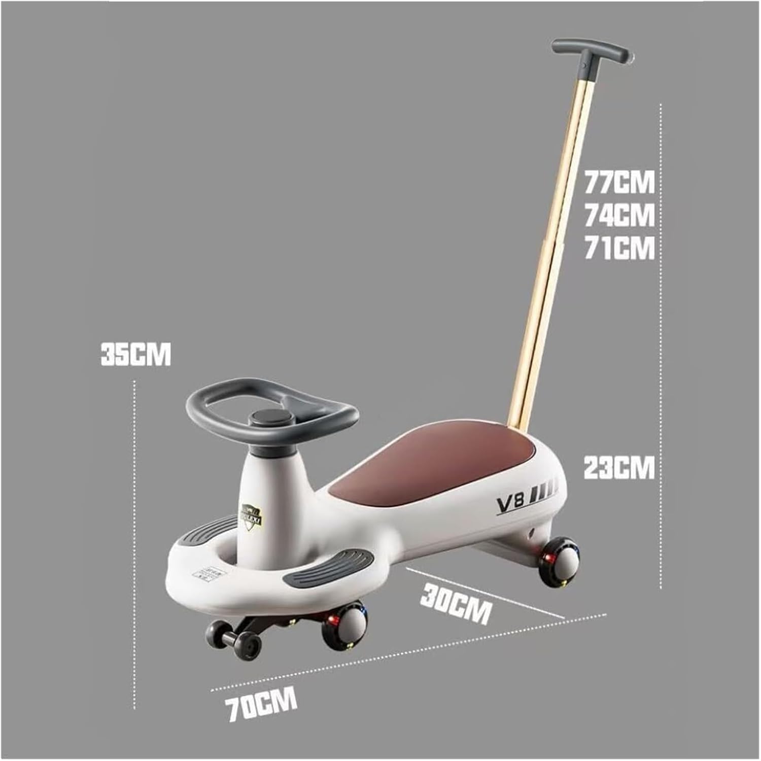 Bicycles Wiggle Car for Kids Swing Car Flashing Wheel & Music Ride-on Toy for Boys Girls 3 Year Old and Up(Khaki,No Push Handle)