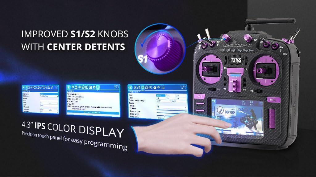RadioMaster TX16S MAX MKII Carbon Purple JB Color with Sound Pack Hall Gimbal Remote Control RC Transmitter ELRS Mode 2 (ELRS Mode 2 with 6200)