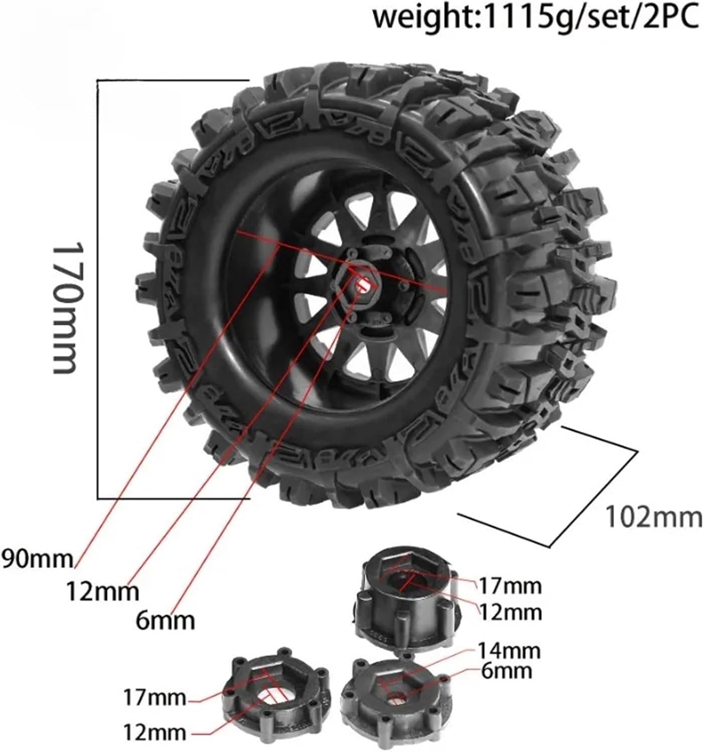 RC Repairs Models For 1/8 4PCS Tires 170mm Tyre Weel 17mm Hex Hub Rubber Sponge RC Car Monster Truck For Buggy(W227)