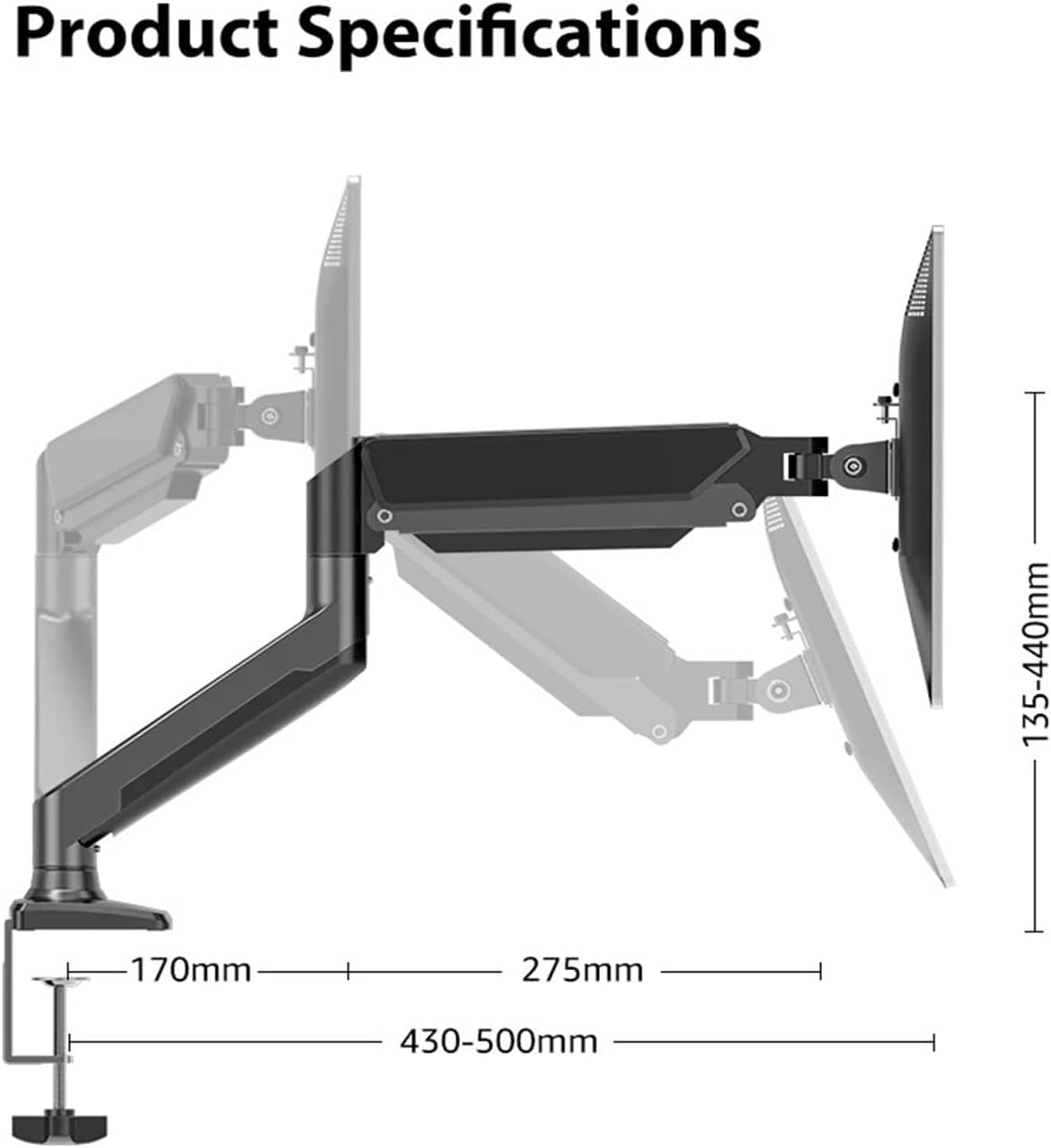 Monitor Arm Dual Monitor Stand, Adjustable Spring Monitor Desktop Stand, Suitable for 17
