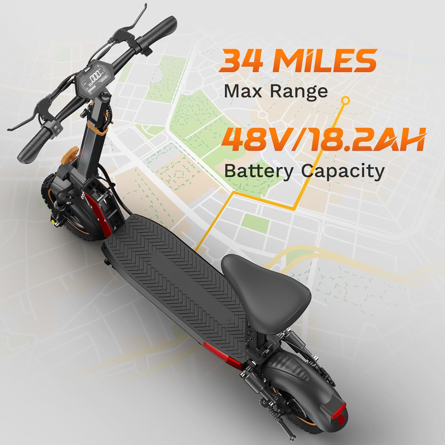 YING LU RT6 1000W Adult Commuter Scooter with Seat, 32 MPH Max Speed, 48V 18.2Ah Power System, 35+ Mile Travel Capacity, Foldable Design, 10