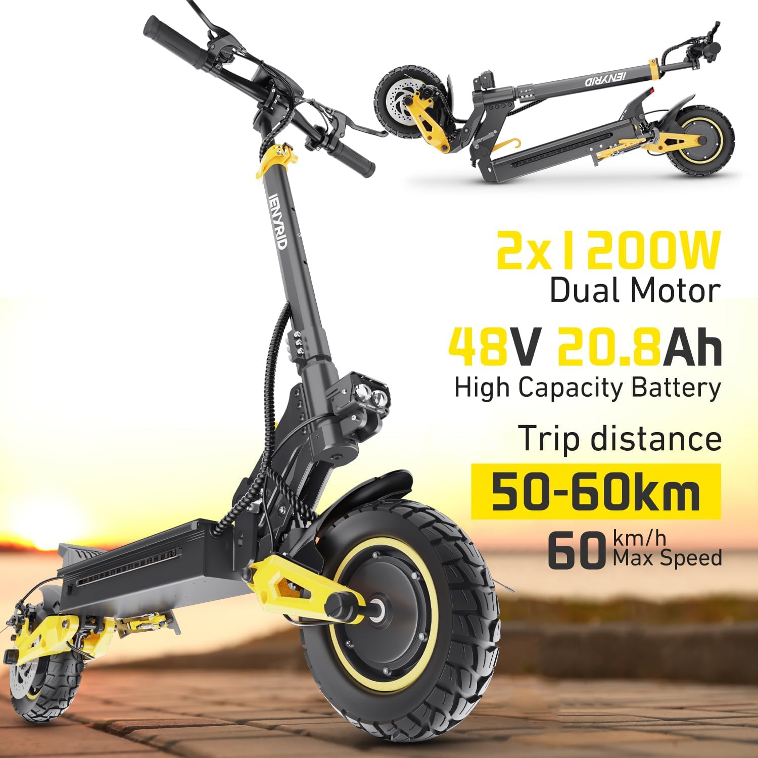 2400W Electric Scooter 20.8Ah Dual Brakes 55KM/H, Septuple Shock Absorbers, 10