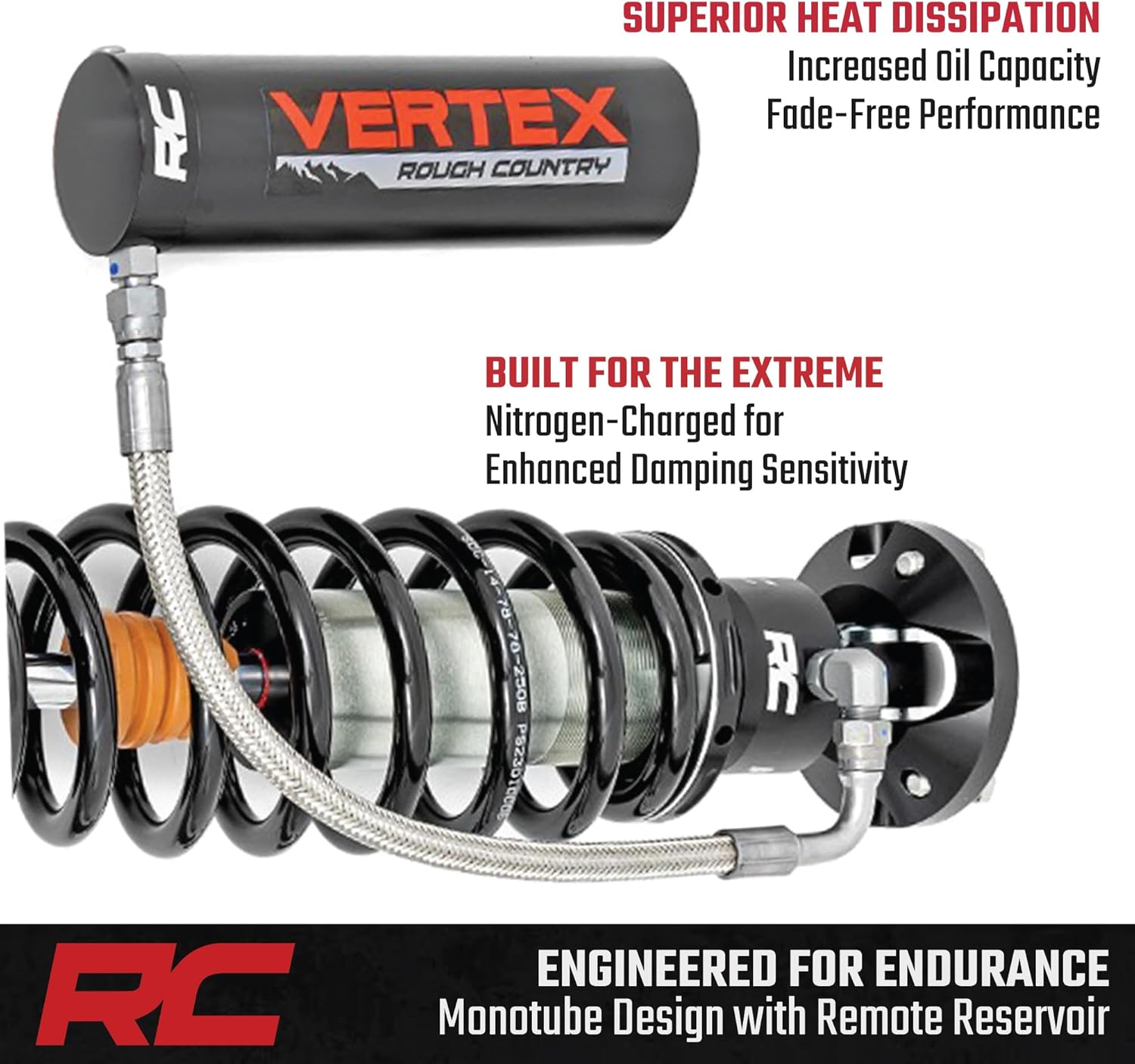 Rough Country Vertex Remote Reservoir Coilovers for Toyota 4Runner 4WD (2010-2024) - Front Suspension Lift Shocks, Fits 3