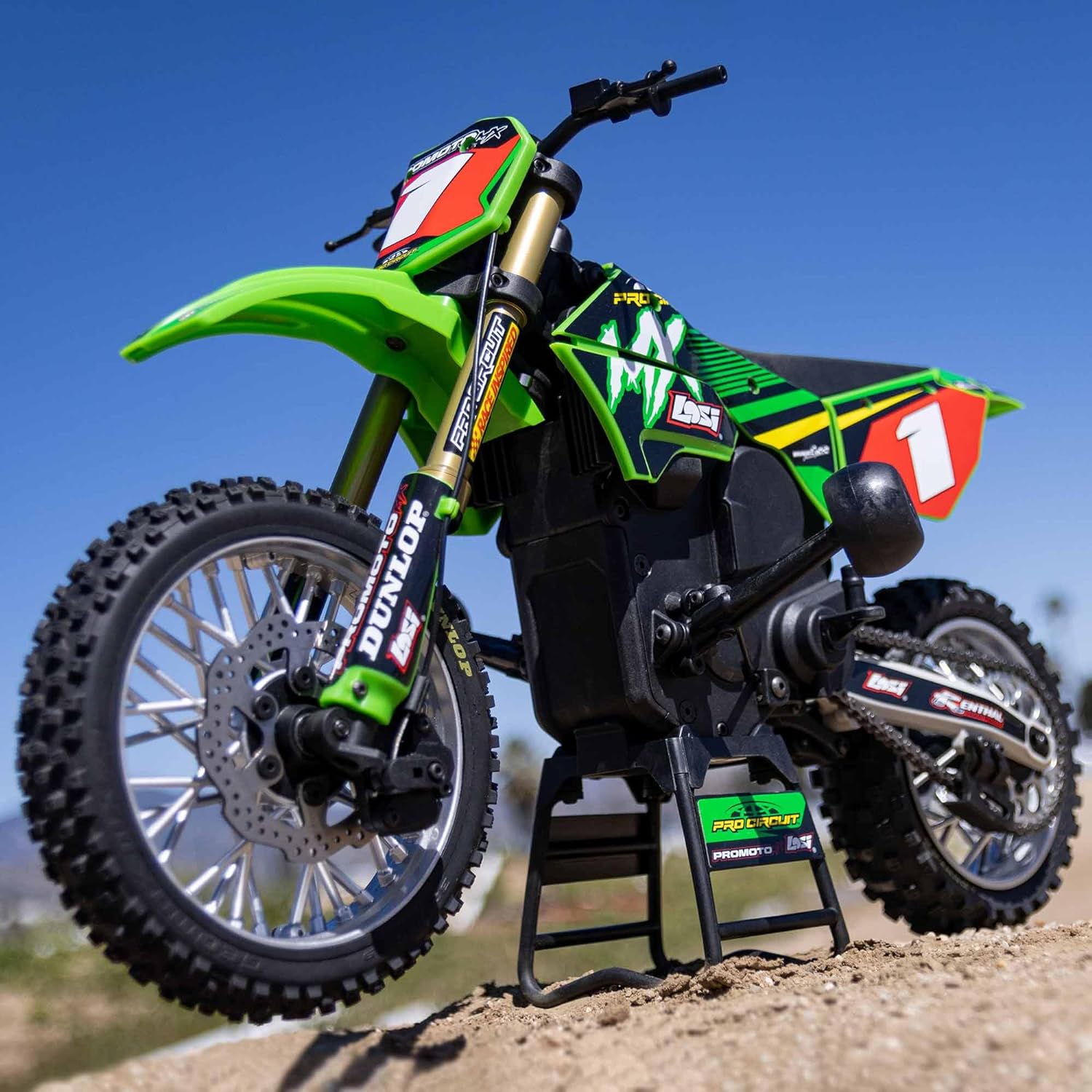 Losi RC Motorcycle Promoto-MX 1/4 Motorcycle Ready-to-Run Combo Includes Battery and Charger Pro Circuit LOS06002 Green
