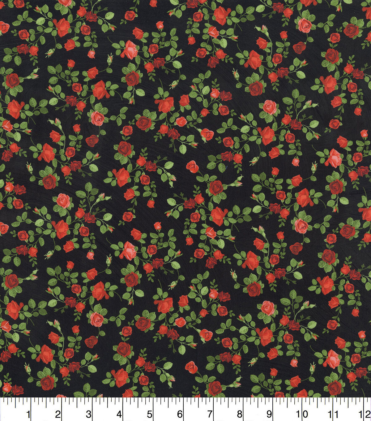 Hi Fashion Rose Vines on Black Premium Cotton Fabric