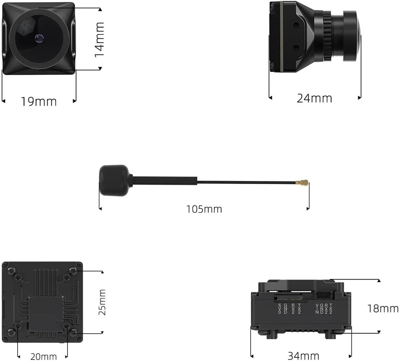HD KIT 2W VTX Dual Antennas with Pro 1080P FOV160° Long Range Fit for FPV Racing Drone Accessories(GT VTX)