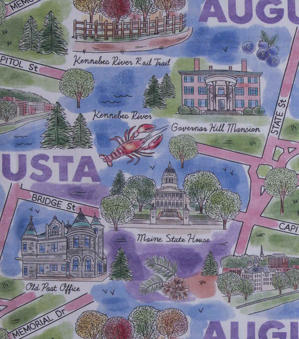 Augusta Maine City Pride Cotton Fabric