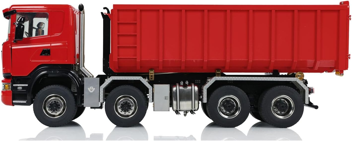 1/14 8x8 RC Hydraulic Full Dump Truck 3-Speed Transmission Roll-on Dumper Trucks for Adult Hobby(Red)