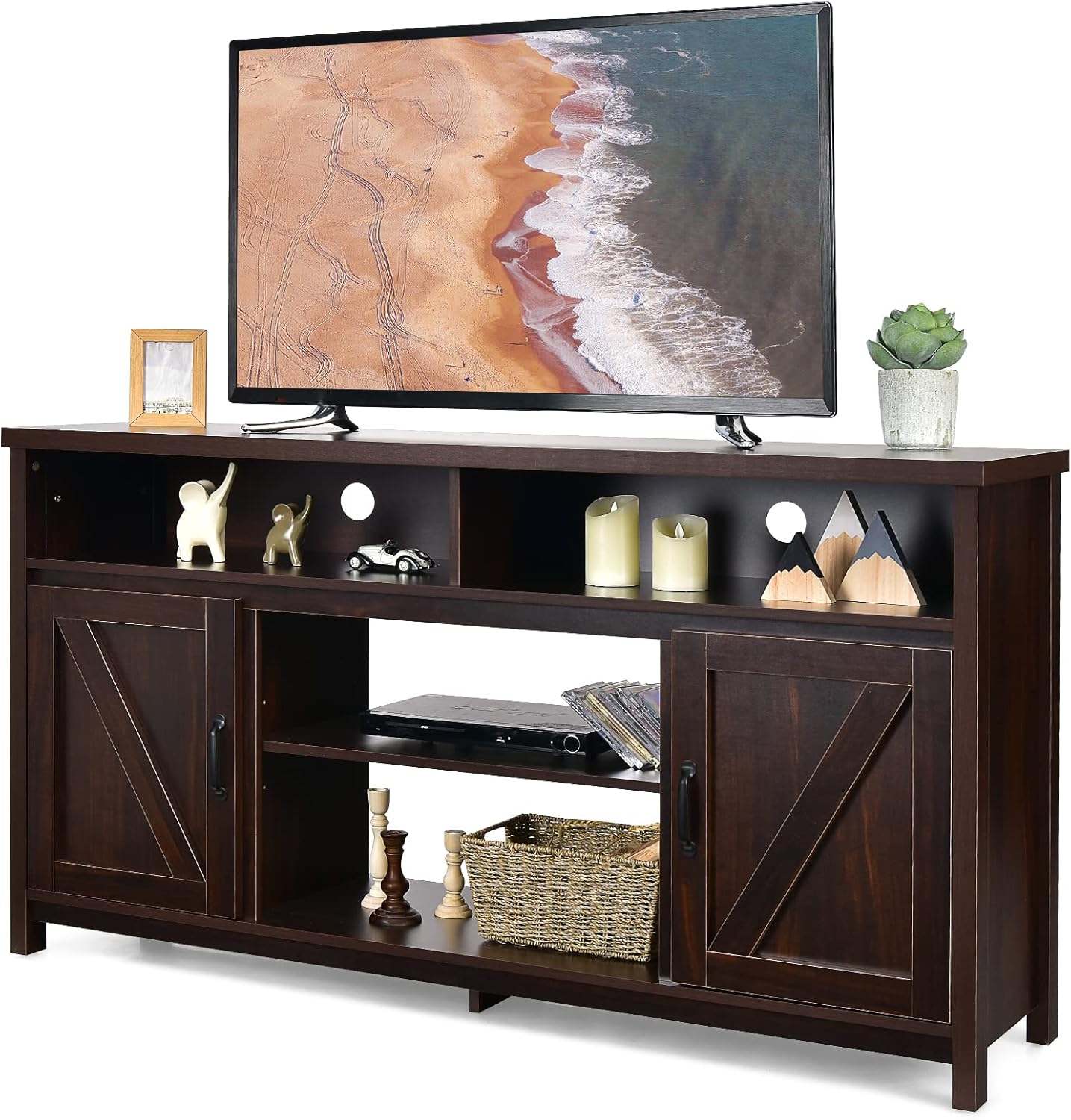 Tangkula Modern Farmhouse TV Stand with Double Barn Doors