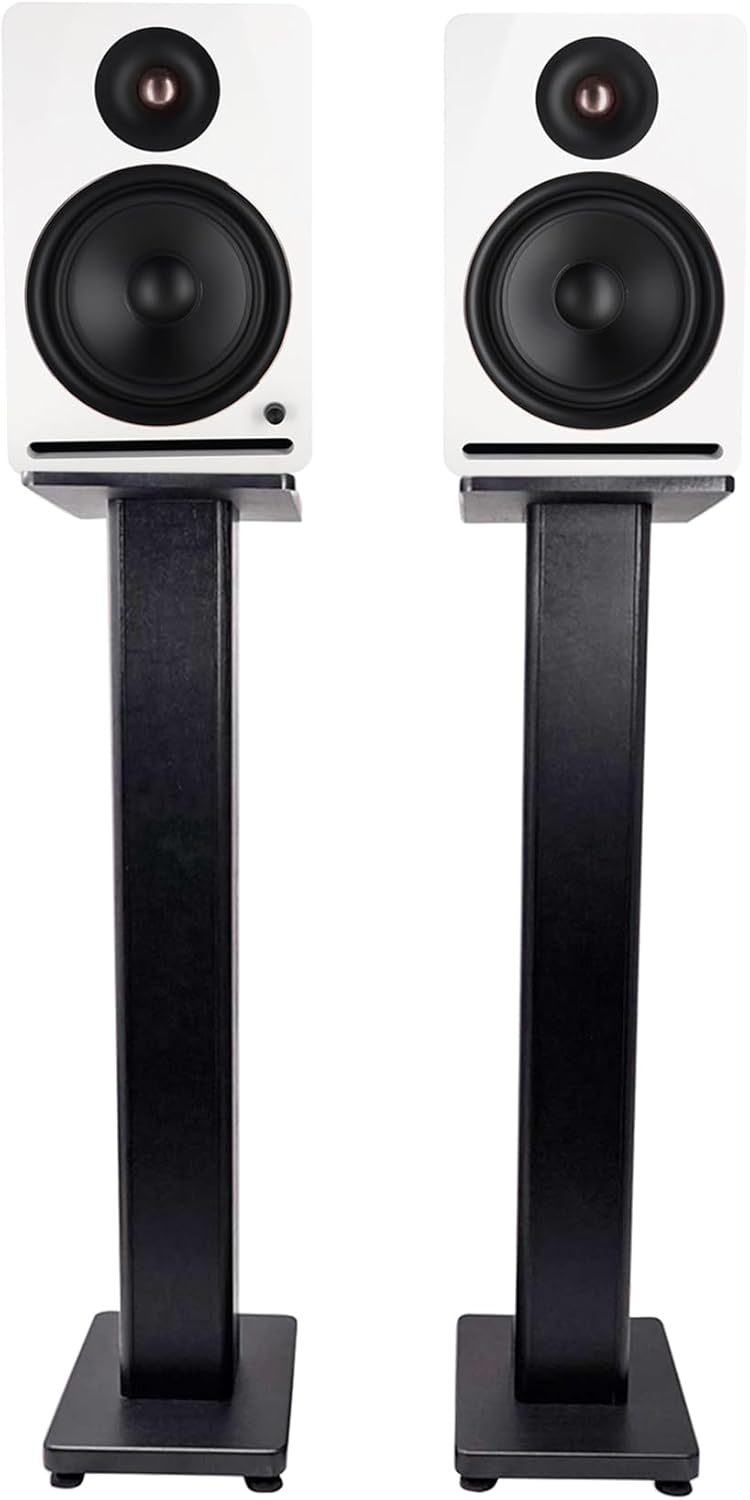 Rockville APM8W V2 Bundle: Pair 8 in Powered Studio Monitor Speakers USB Bluetooth, RHTSB 36 in Bookshelf Speaker Stands, 2 Items