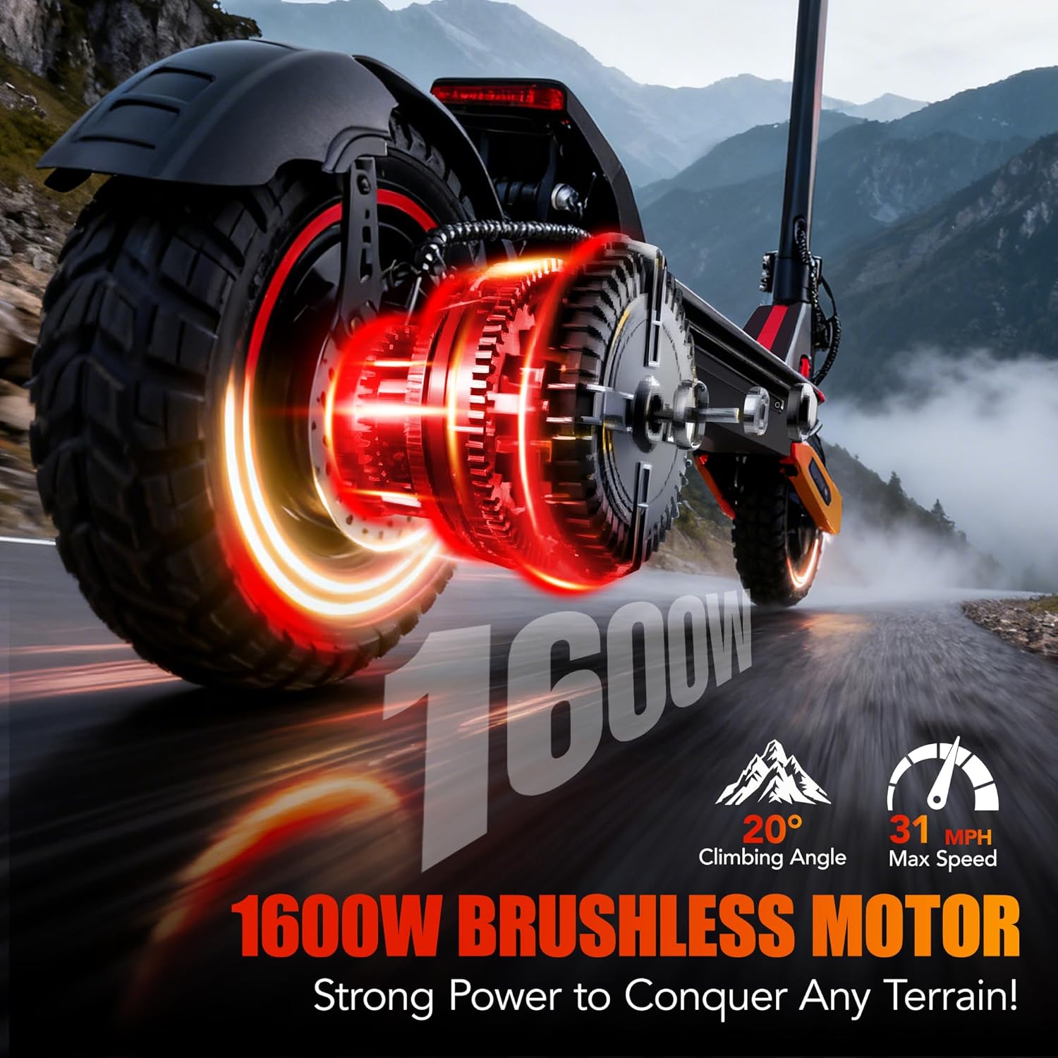 Electric Scooter for Adults 1600W Peak Motor, 31 Max MPH Fast Scooters, 28-31 Mile Long-Range, 48V/18Ah Battery, 11