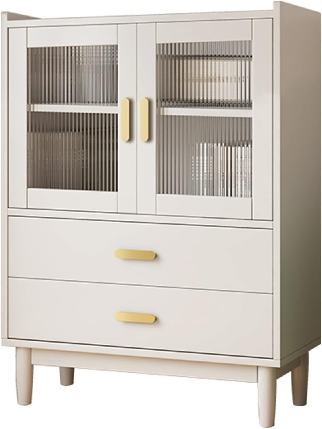 KIRANDY Solid Wood Bookcase with Glass Door, Display Cabinet Floor-to-Ceiling Bookshelf for Living Room (Color : White 80x35x114cm)