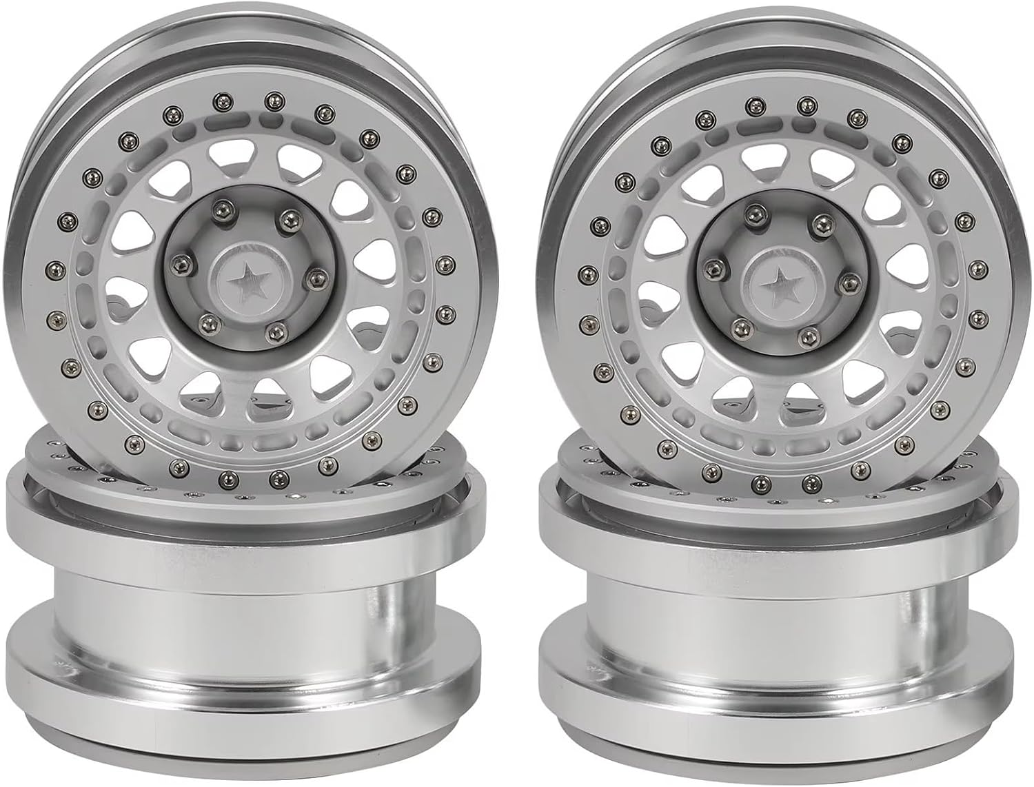 RC Car Parts Compatible with Axial SCX6 for JLU for Wrangler 1/6 RC Crawler Car Upgrade Parts 4Pcs CNC Metal 2.9 Inch Beadlock Wheel Hub Rim