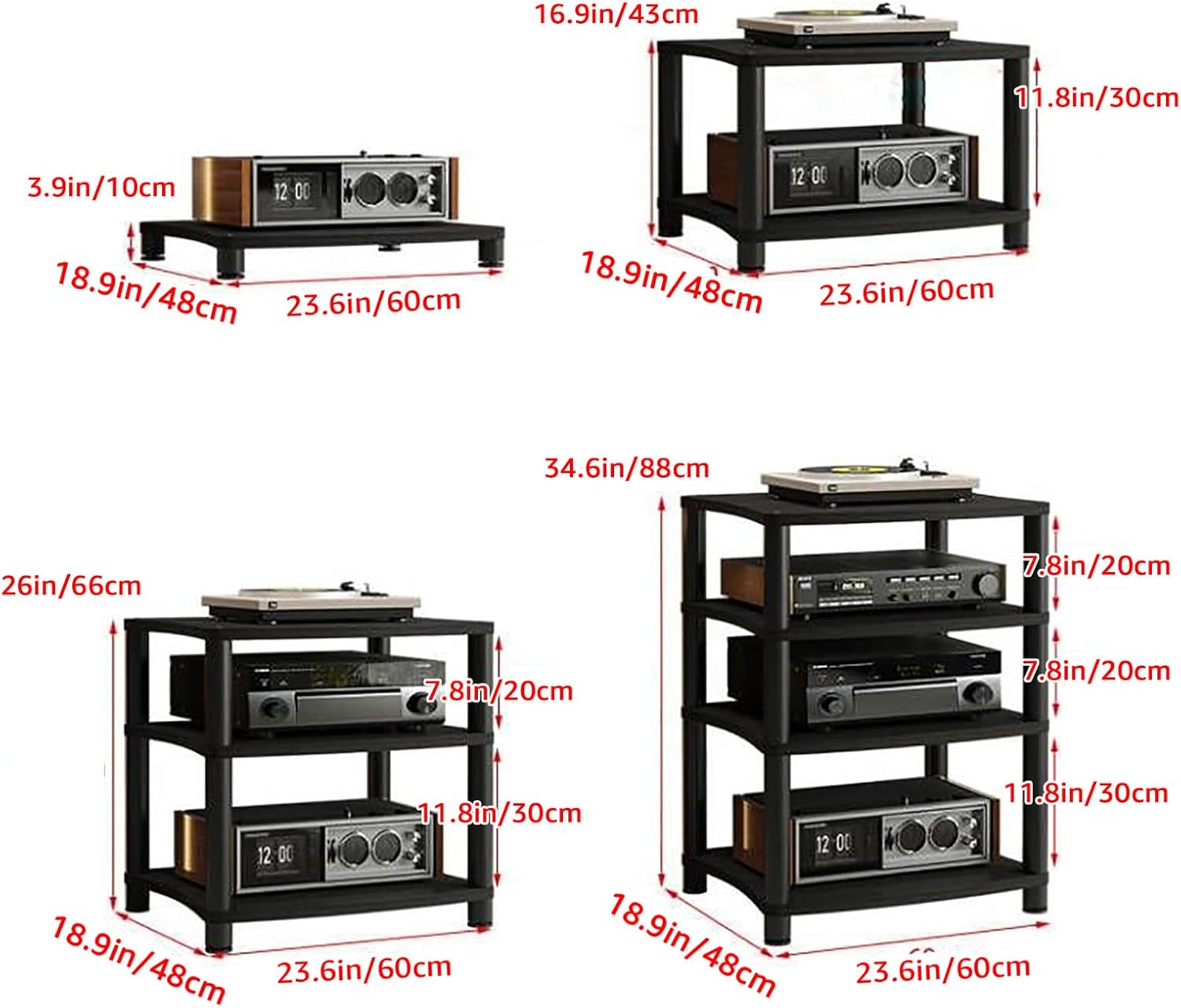 Audio Rack Tower - 1 Tier AV Media Stand with Shelves