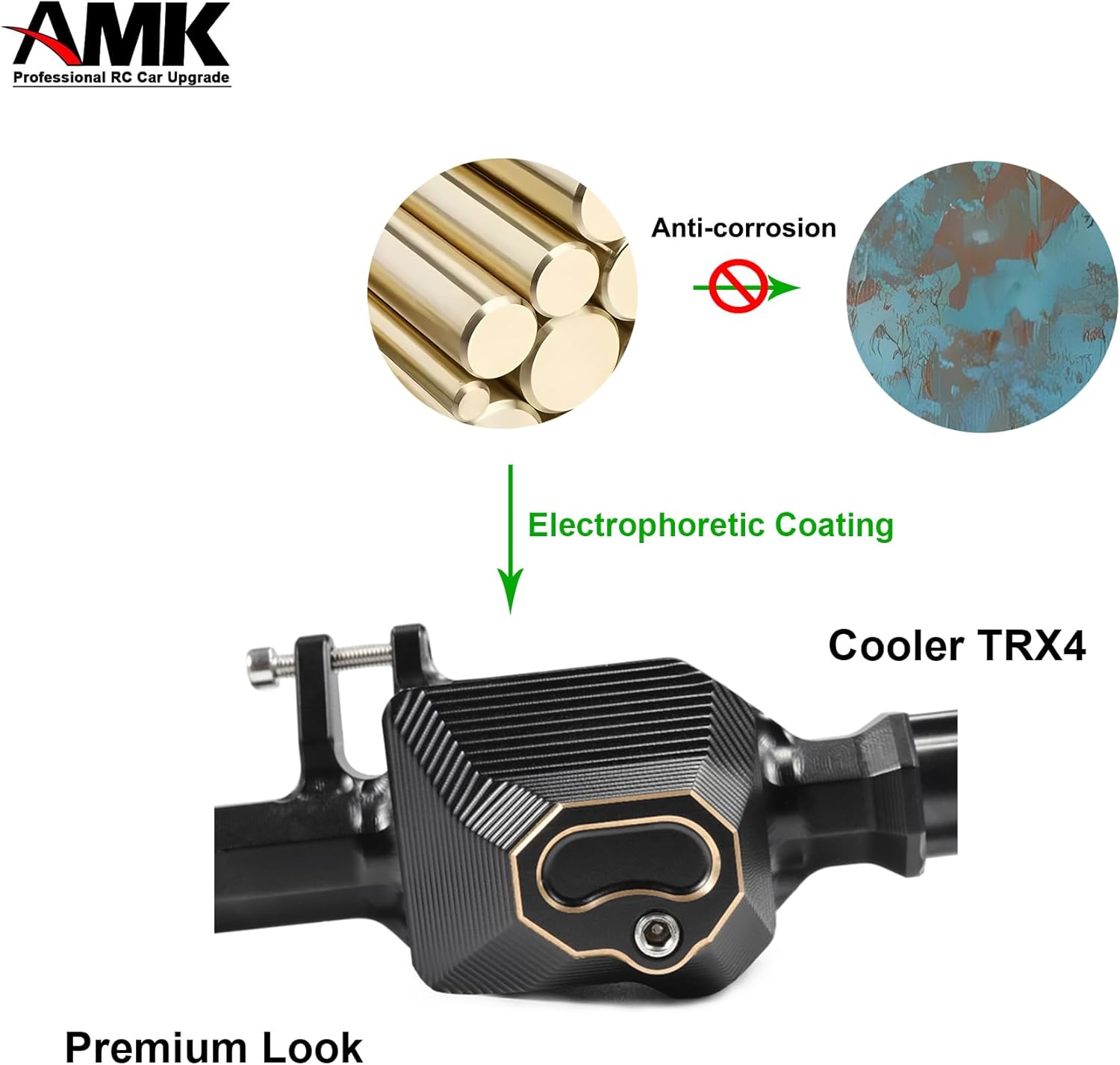 AMK TRX4 Brass Portal Axle Housing Front Rear Set 1106g Black Coating with Diff Covers C-Hub Counter Weights for 1/10 RC Crawler TRX6 TRX4 Upgrades (Front+Rear)