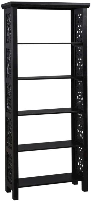 Starlight Canyon Home Black Narrow Bookcase – Stylish Tall 5 Tier Skinny Bookshelf for Compact Spaces, Made from Durable Mango Wood