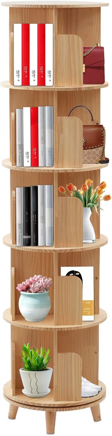Gdrasuya10 Rotating Book Shelf,Spinning Bookshelf,360 Display Floor Standing Bookcase Storage Rack for Kids&Adults Bookshelf Organizer