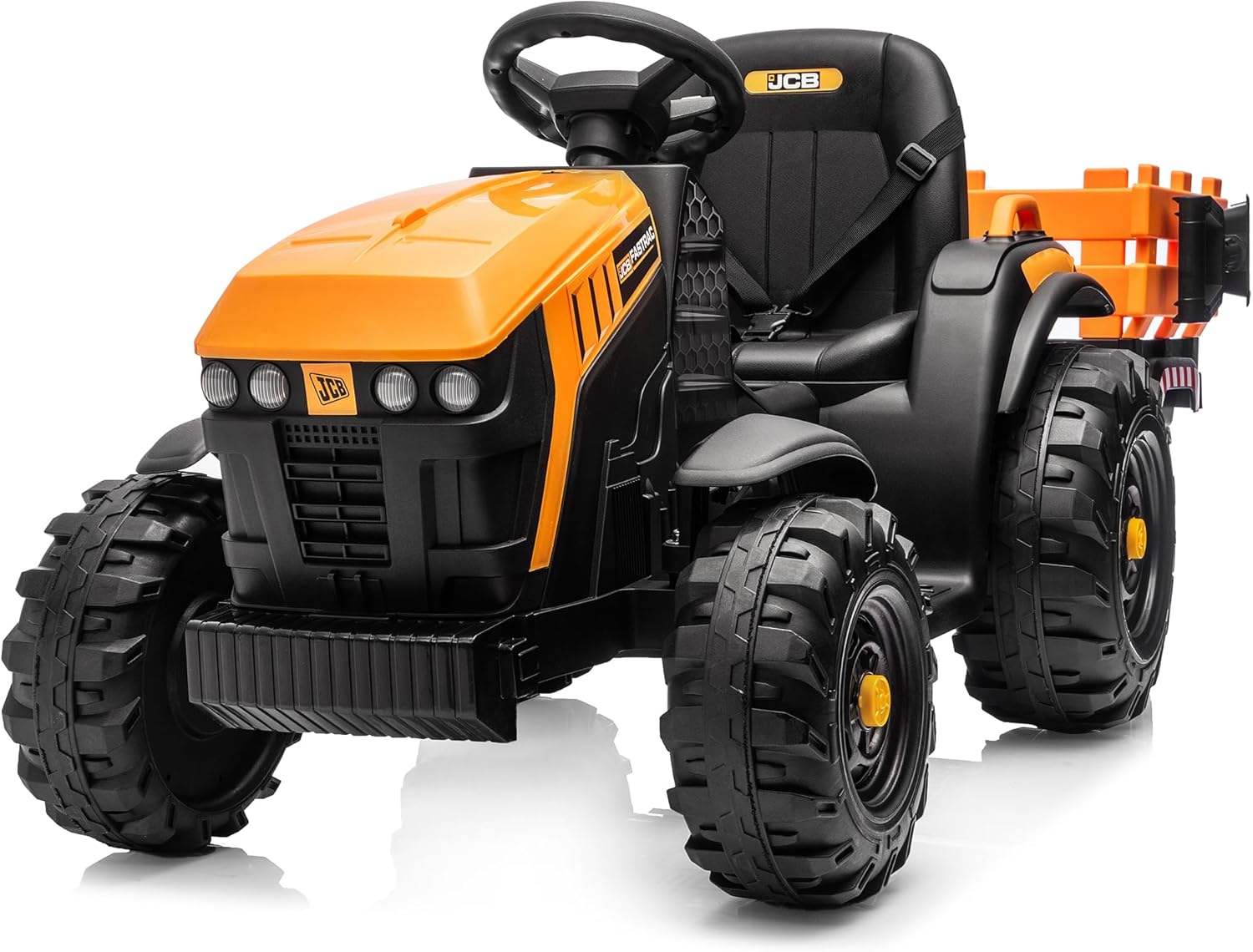 Licensed JCB 24V Electric Ride on Trator for Big Kids 3-8 with Trailer, Remote Control, 400W Motors - Yellow